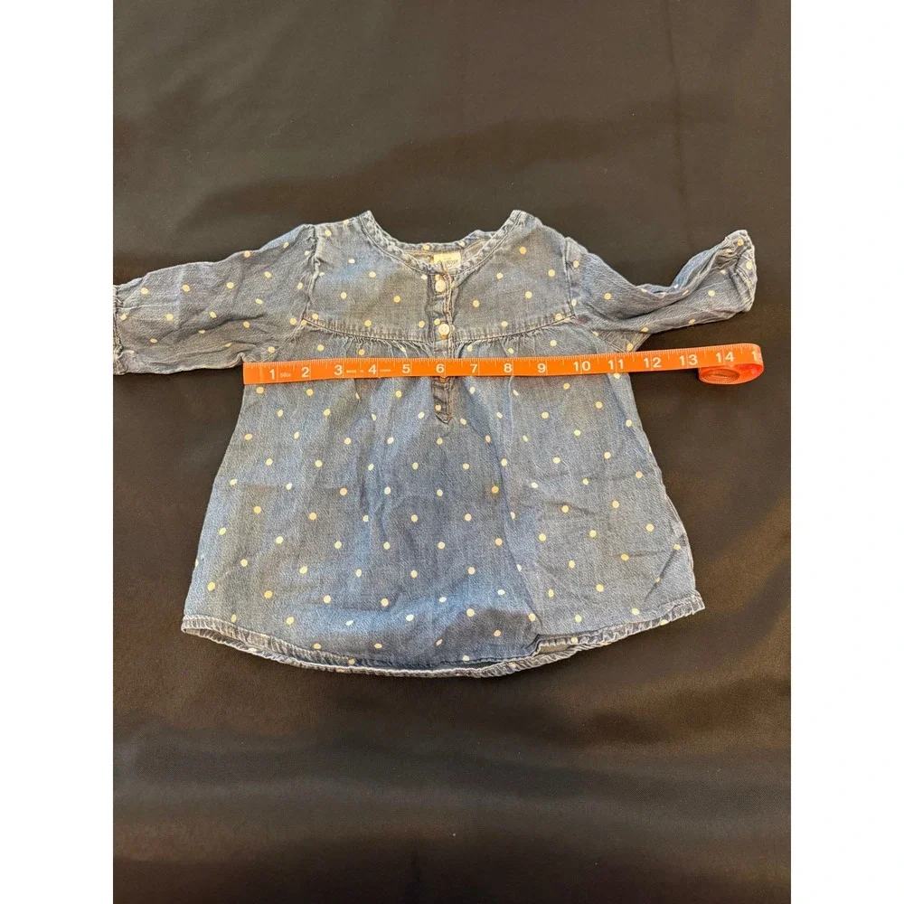 OshKosh Bgosh Toddler 3T Blue Polka Dot Denim Tunic Top Long Sleeve Cotton 5702